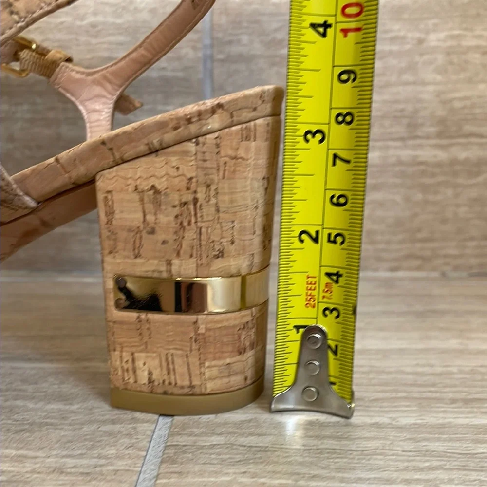 STUART WEITZMAN UGC Women’s Size 9.5 Tan Cork Block Heel Sandals Buckle - Picture 9 of 17